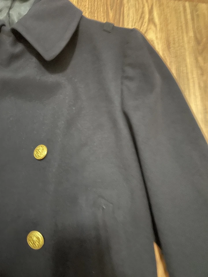 Abrigo Guisante Azul Marino de Estados Unidos Para Hombre Lana Mediana Doble Pecho Negro De Colección Foto 3 de 4