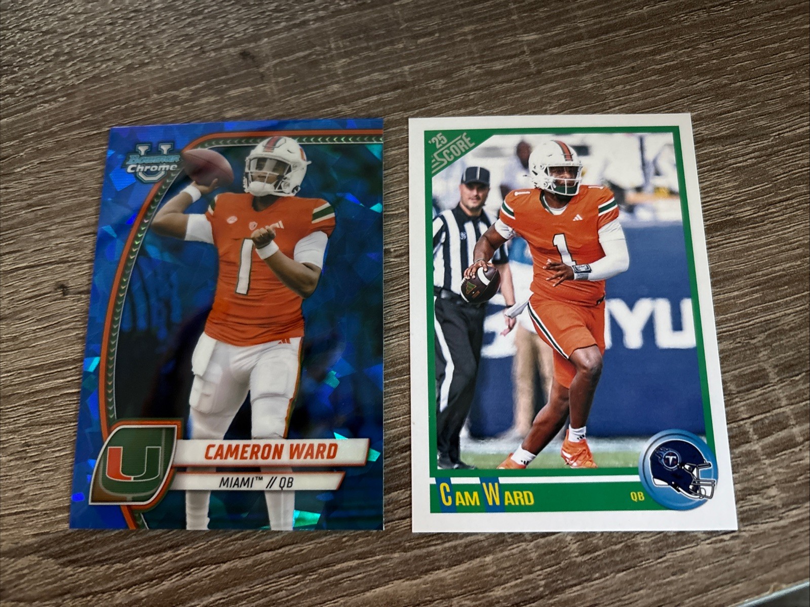2024 Bowman Chrome Sapphire Cam Ward + 2025 Score Football
