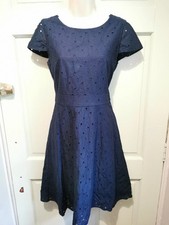 UNIQLO Womens Navy Blue Cotton Blend Broderie Anglaise Dress | Size S