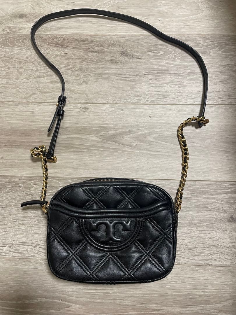 Tory Burch Fleming Leather Camera Bag Black Authentic Women's Crossbody
