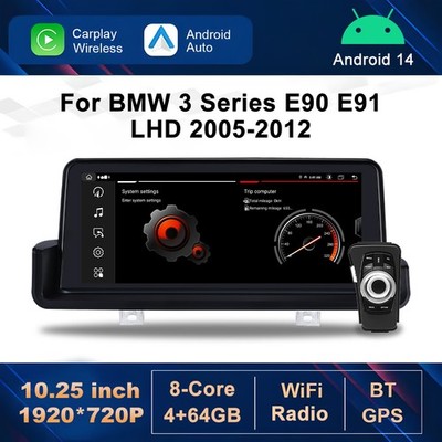 4+64G Carplay Android14 Autoradio Für BMW 3er E90 E91 mit  iDrive GPS Navi BT5.0