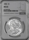 1886-P  $1  MORGAN SILVER DOLLAR  "PHILADELPHIA"  NGC MS65  #8675099-002