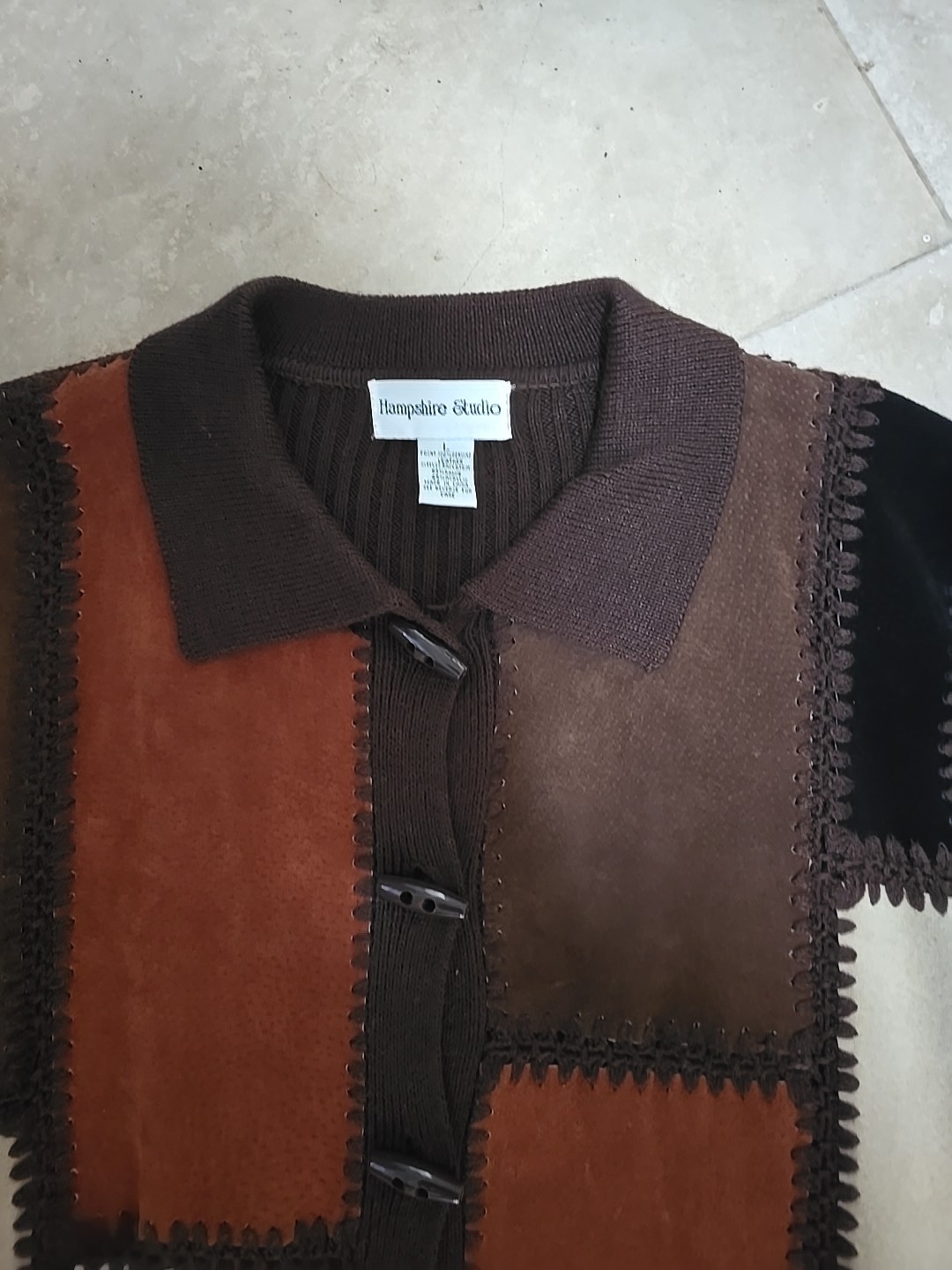 VINTAGE Patchwork Leather Jacket Toggle Buttons R… - image 3