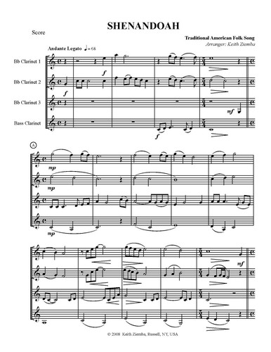 Shenandoah Clarinet Quartet arr. K. Ziemba NEW printing - Picture 2 of 4