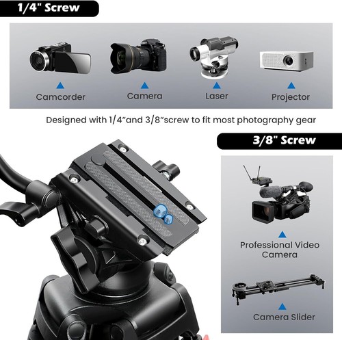 82" /210Cm Videostativ Schwerlaststativ mit 360° Fluidkopf, Aluminium Tall Tr - Bild 4 von 7