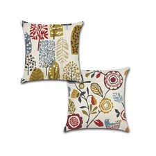 Set of 2 Pillow Covers 18x18, Multicolor Leaves Pattern Design Linen Fabric