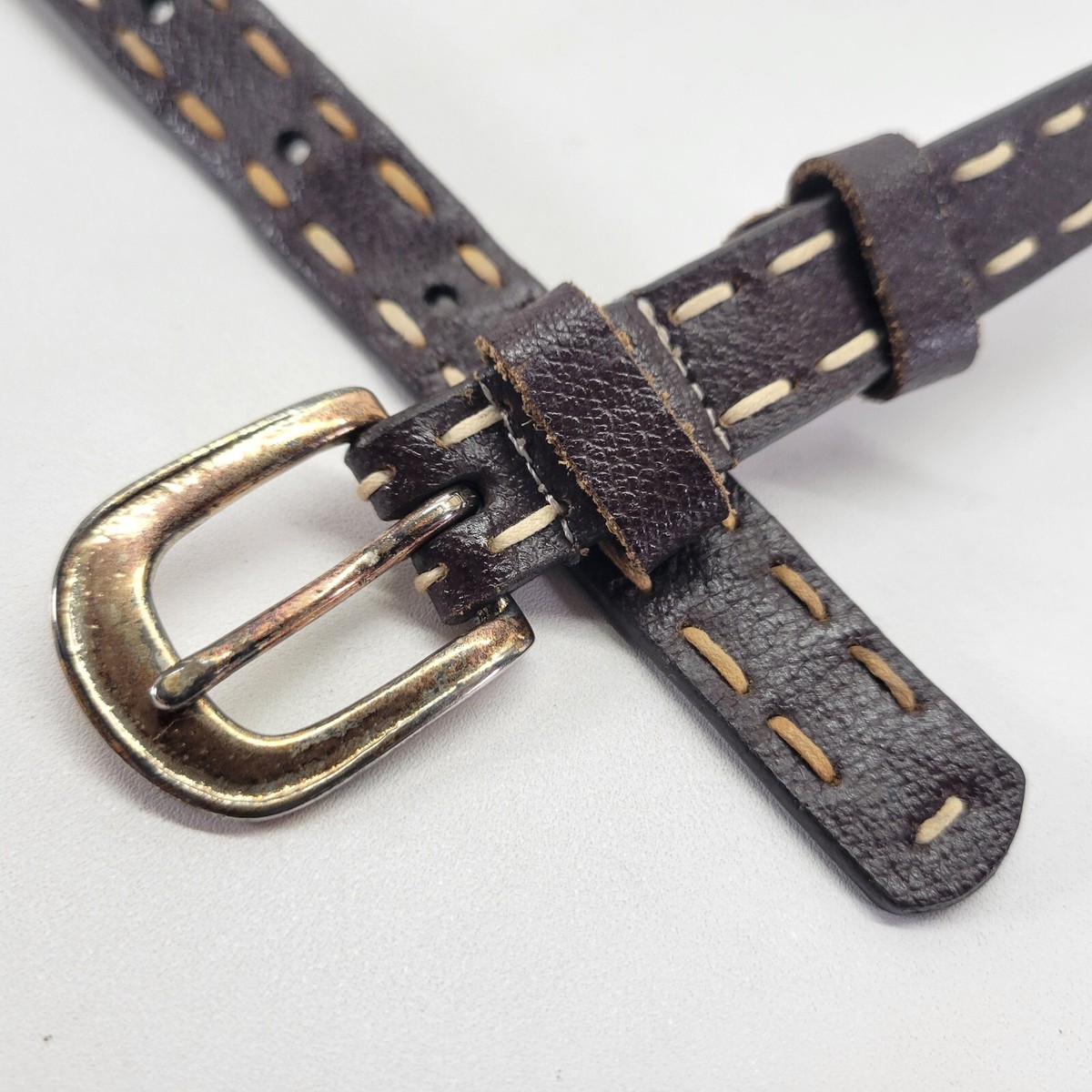 Amiee Lynn Leather Belt 32 M Brass Buckle Stitched  display picture 1