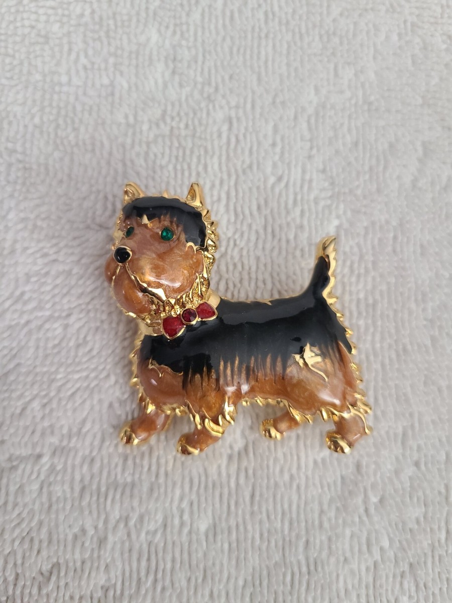 ADORABLE ENAMEL RHINESTONES RED BOW YORKSHIRE TERRIER YORKIE DOG