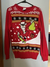 Well Worn Holiday Sweater Ugly Christmas Sweater Santa Skateboarding, L