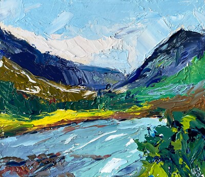 Glencoe Painting Original Art Impasto Oil Painting Scottish Highlands 7x8''