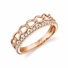 Diamond Link Chain Ring 14K Rose Gold Statement Band Round Cut Natural 0.28 CT 7