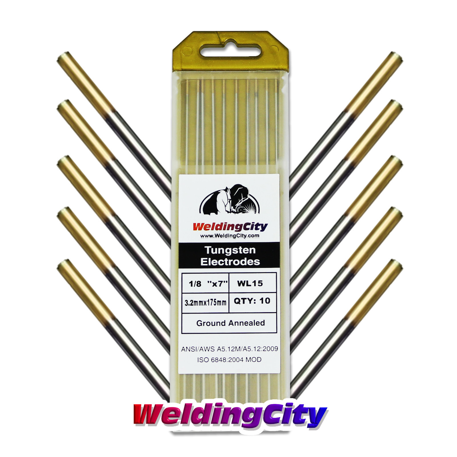 WeldingCity® 10-pk TIG Welding Tungsten Electrode 1.5% Lanthanated (Gold)1/8"x7"
