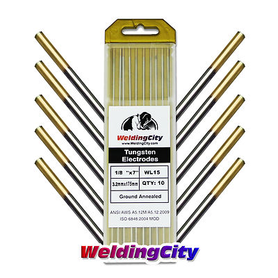 WeldingCity  10-pk TIG Welding Tungsten Electrode 1.5% Lanthanated (Gold)1/8''x7''