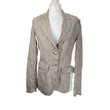 Ivan Grundahl Ladies Linen Jacket Size 10 Beige Asymmetric Oatmeal Lightweight