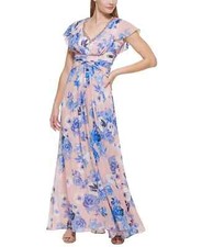 Eliza J Women's Floral Print Embellished Flutter-Sleeve Gown Dress - 8 - Mult...