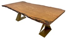 Live Edge Dining Table Wooden Kauri 6-8 Seats Bronze Legs Contemporary Room