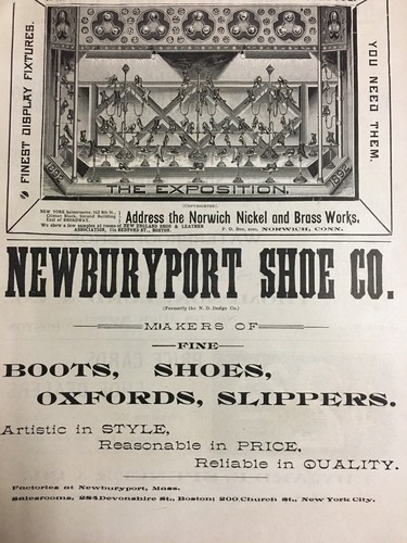 1892 Norwich CT Nickel Brass Works Shoe Store Window Display Ad Newburyport Co - Picture 2 of 5