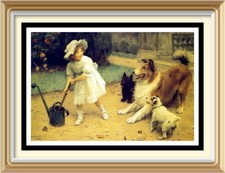 7x5 ARTHUR ELSLEY Vintage Style Art Print SHALL I? Victorian Girl Collie JRT Dog