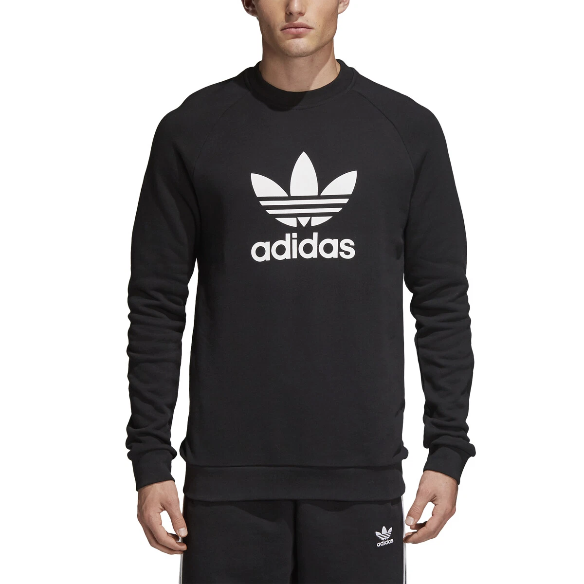 Adidas Originals Men s Trefoil Warm Up Crew Sweatshirt Black White cw1235