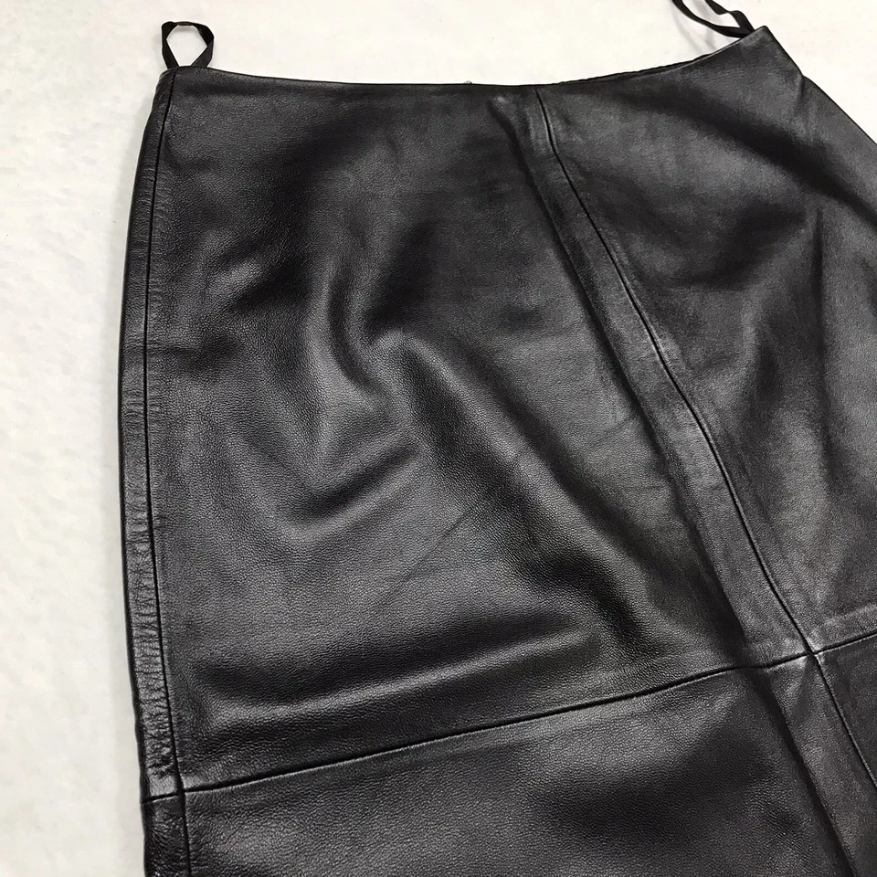 Falda de cuero GAP vintage para mujer 10 (30x25) negra lápiz de rodilla forrada en roca gótica '99 Foto 4 de 4