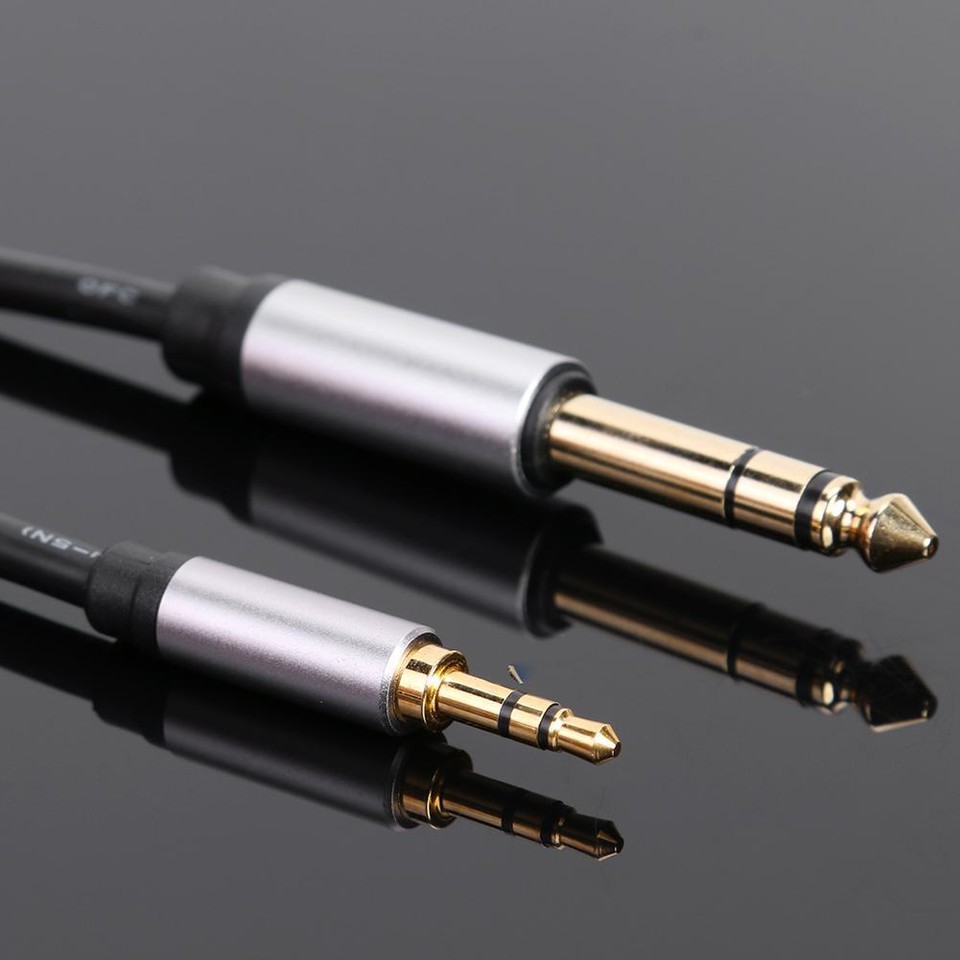 Black Goldplated 3.5mm Male to 6.35mm Male Stereo Adapter Cord Wire