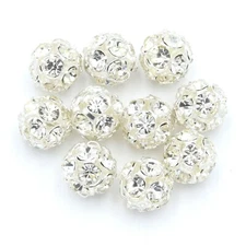 Silver Plated Clear Crystal Rhinestone Disco Round Ball Beads Findings Crafting 