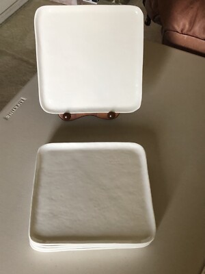 6 CRATE & BARREL MERCER SQUARE LUNCHEON SALAD WHITE PORCELAIN PLATES 8-1/2 