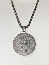 Stay Humble Hustle Hard Iced Ice Men's Women 14k Gold F Pendant Charm Rope Chain