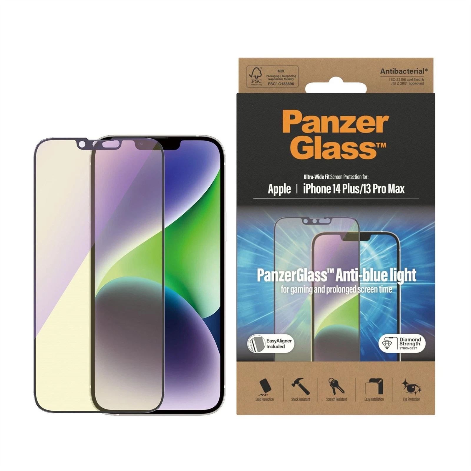 Panzer Glass Wide Fit Anti Blue Light ScreenProtection for iPhone13ProMax/14Plus