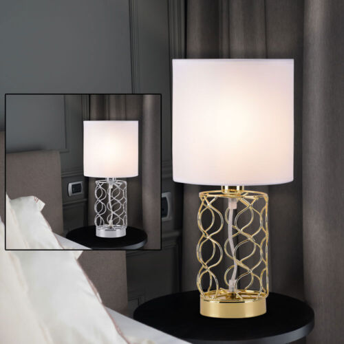 Lampada da comodino lampada da tavolo lampada da lettura LED tessuto oro argento camera da letto - Foto 1 di 14