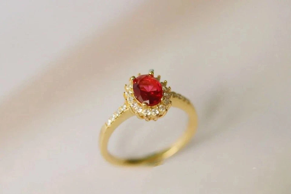 2.36 Ct Natural Red Ruby & Diamond Anniversary Bridal Ring 14K Solid Yellow Gold - Image 2 of 4