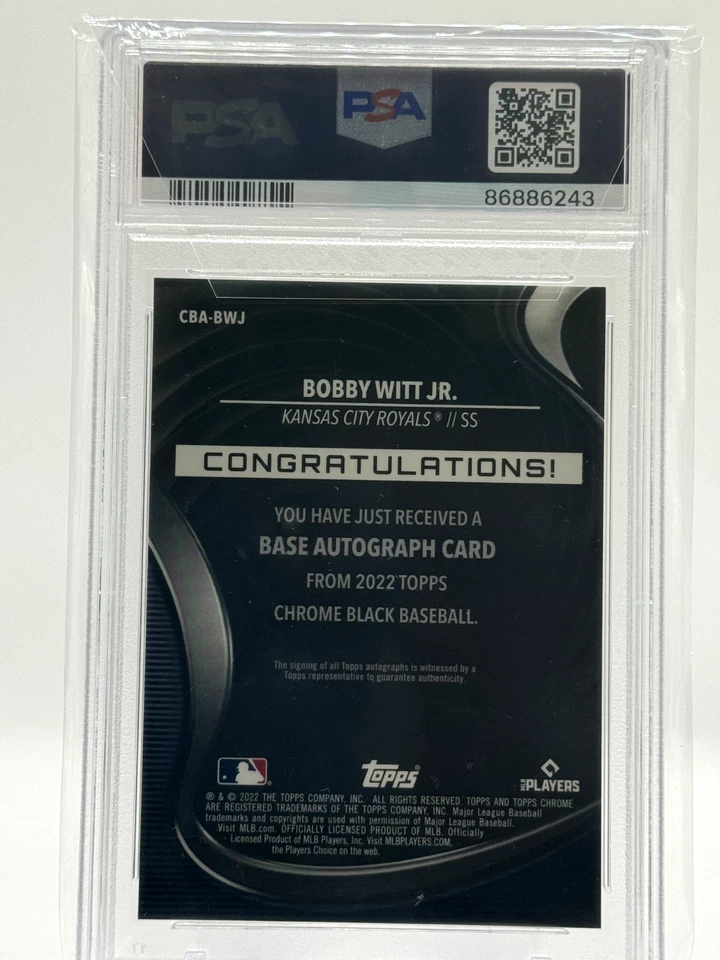 2022 Topps Chrome Black Bobby Witt Jr. Green Refractor Auto RC 48/99, PSA 10 - Image 2 of 2