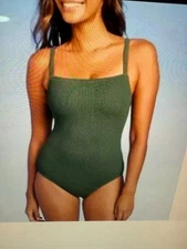 Kona Sol Women's Pucker Textured Square Neck One Piece Swimsuit Green XL (16)