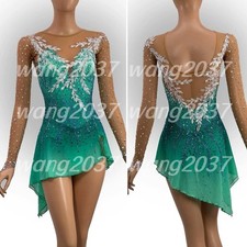 Ice skating dress Competition Figure Skating Twirling Costume green dyeing