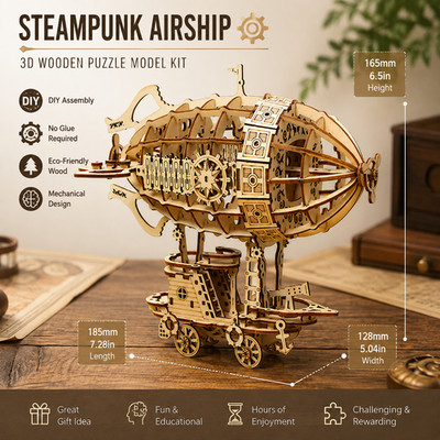 3D Wooden Assembly Puzzle Airship Wood Craft Kit DIY Model Toy Home Decoration