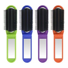 Travel Hair Brush Folding Hair Brush with Mirror and Massage Comb Compact 4pcs