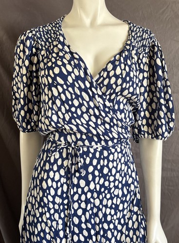 Vestido Reformation Midi True Wrap Azul Blanco Estampado 3XL Plus Corbata Smocking Bueno - Imagen 2 de 17