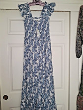 Stunning Max Studio Blue Floral Print Maxi Dress with Double Flounce Hemline  XS