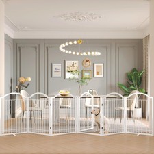 Metal No-Assembly Freestanding Dog Gate with Door Walk Through, Extra Wide 14...