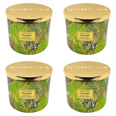 Four 4x (4)Bath and Body Works (White Barn) FRESH BAMBOO 3-Wick candle (14.5 oz)