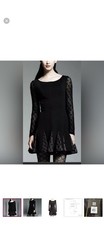 Women’s Black Lace Long Sleeve Skater Dress Elegant Fit & Flare Mini Cocktail