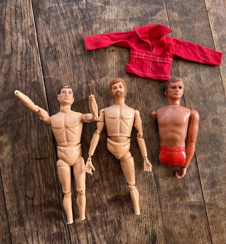 2 Vintage 1964 G.I Joe Dolls and 6 Million Dollar Man w Org Shirt Missing Limbs
