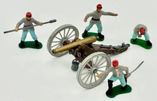 Britains Eyes right Civil War Confederate Artillery Crew w/Napoleon Cannon VGC