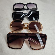 Lot of 4 Women  s Fashion Sunglasses Oversized Square Round Black Tortoise