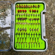 Fly Fishing Fly Box 82 Hand-Tied Flies Dry Nymph Trout Assortment Complete Kit
