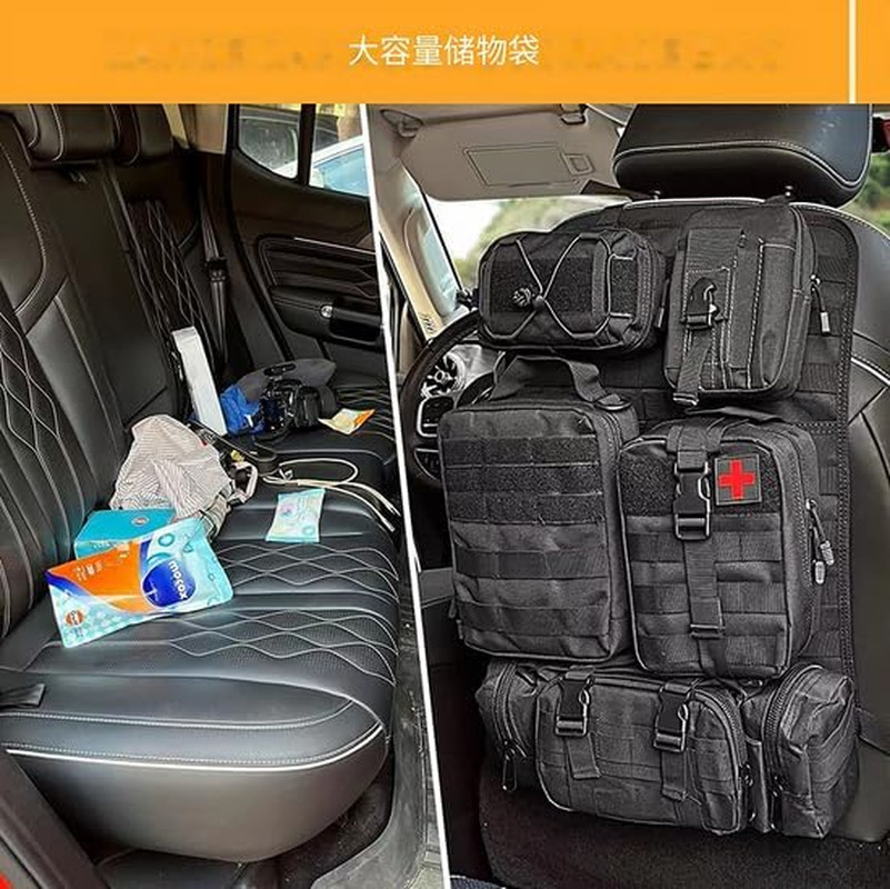 Organizer Universale Tattico Per Sedile Posteriore Auto 5 In 1 - Tasche Multiple Molle Per SUV, Camion E Furgoni (Set Nero Con Borse Rimovibili) - 2