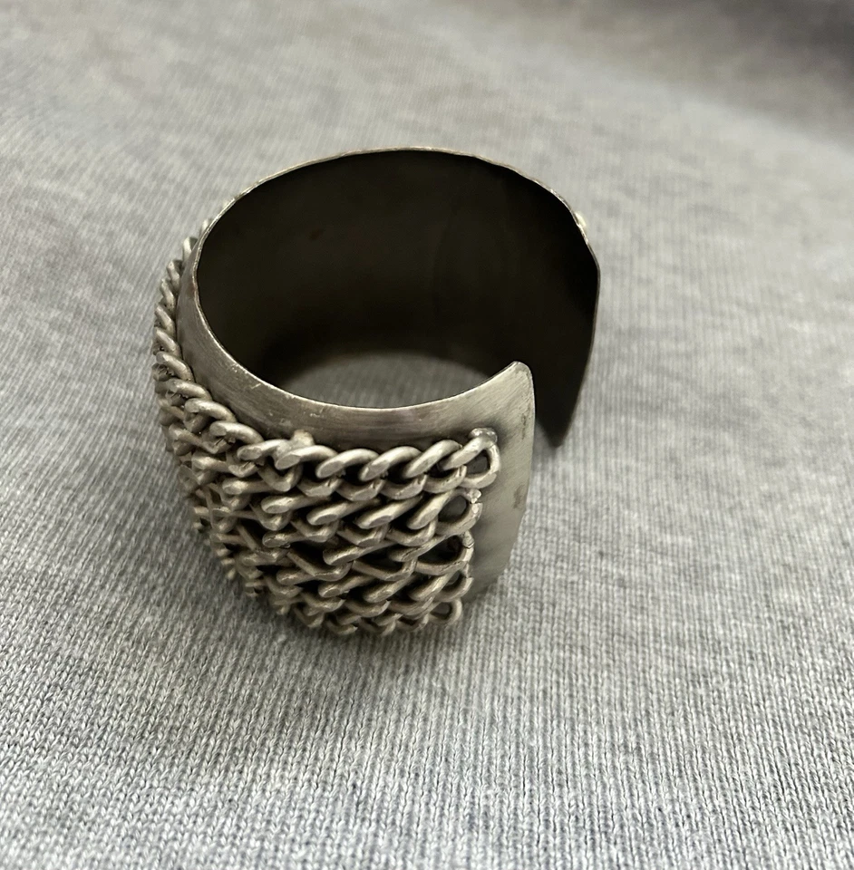 Vintage Handmade Stainless Steel Welded Chains Bangle Bracelet - Image 3 of 4