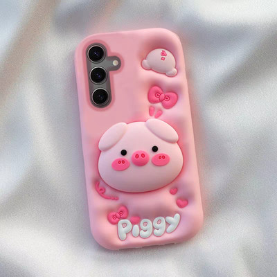 3D Pig Bracket Silicone Cover For Samsung S26+ S25 S24 S23 S21FE A50-A56 A36 A07