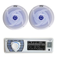 Pyle In-Dash Marine USB Bluetooth Stereo Receiver, 2x 8" 320W Blue LED Speakers