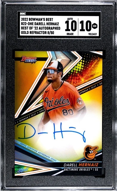 Darell Hernaiz 2022 Bowman's Best of 2022 Gold Auto /50 B22-DHE SGC 10 /10 POP 2